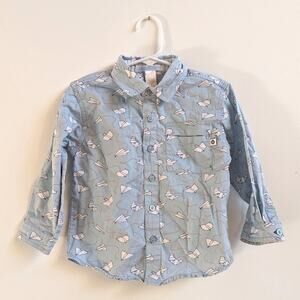 Janie and Jack Button Down Shirt Boys Sz 2T Blue Paper Airplane 2004